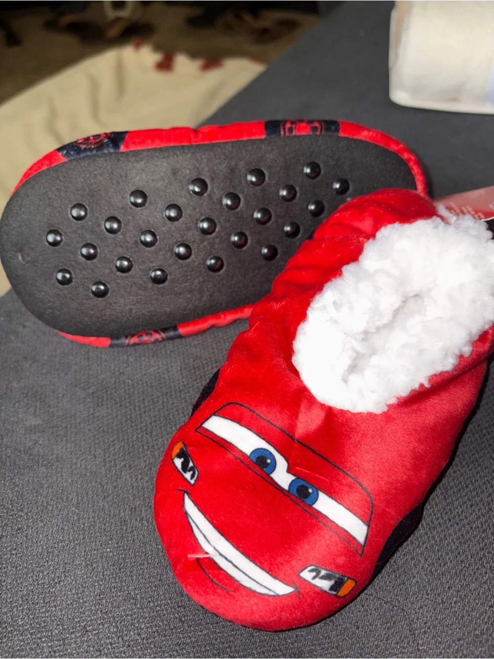Disney Red Kids Plush Slip-On Slippers with Car Character